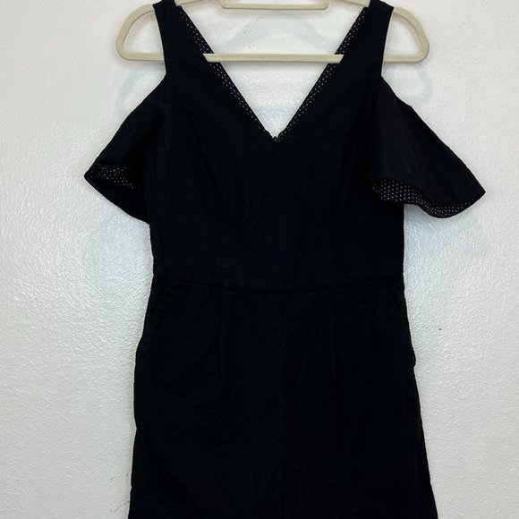 Anthropologie Elevenses Black Cut Out Cold Shoulder Jumpsuit Romper Womens 2 - Picture 4 of 8